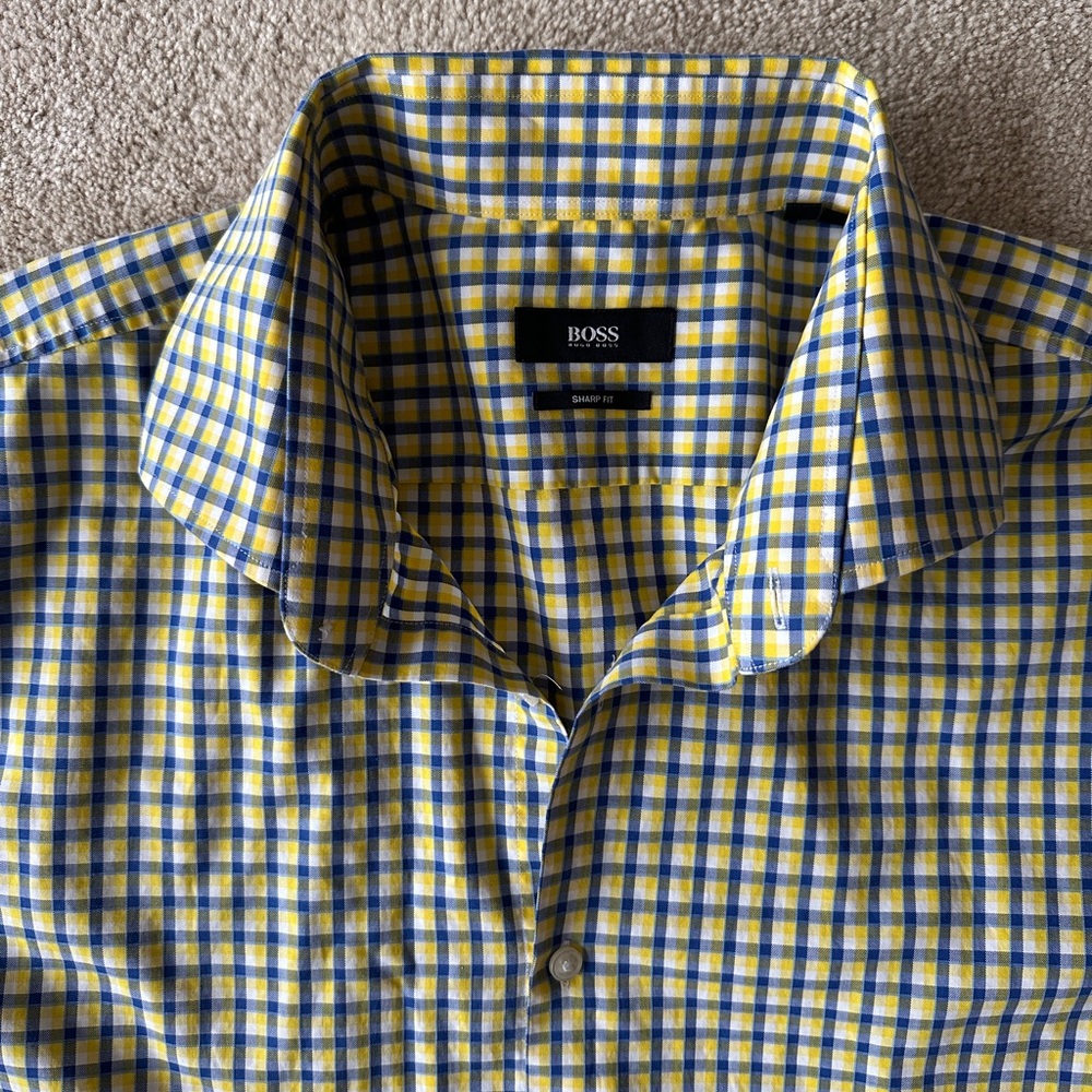 Hugo Boss Checkered Yellow and Blue Shirt